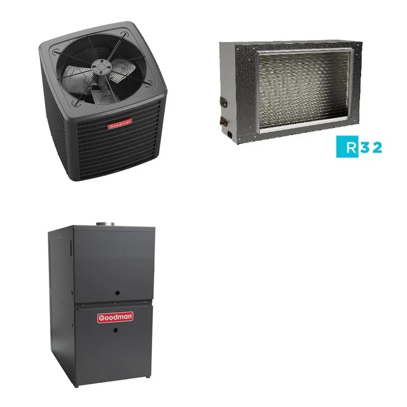 GOODMAN GLXS5BA3010+CSCT3612L3+GR9S800804BU - 2.5 Ton Ducted Air Conditioner & Gas Furnace System - R-32