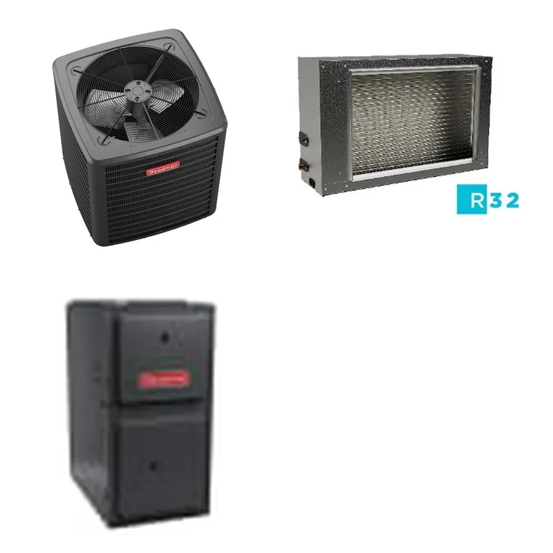 GOODMAN GLXS5BA3610+CSCT3612L3+GR9S920803BN - 3 Ton Ducted Air Conditioner & Gas Furnace System - R-32