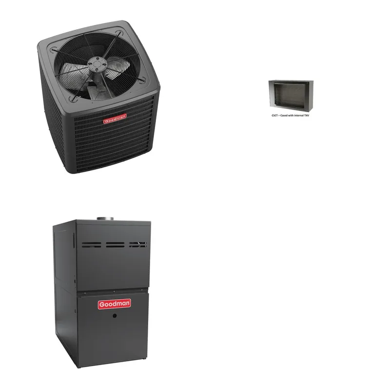 GOODMAN GLXS5BA3010+CSCT3012M3+GR9S800804CN - 2.5 Ton Ducted Air Conditioner & Gas Furnace System - R-32