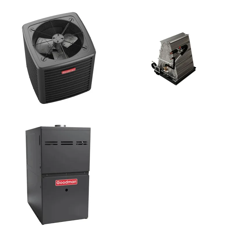 GOODMAN GLXS5BA3010+CAUTA3026B3+GR9S960403AN - 2.5 Ton Ducted Air Conditioner & Gas Furnace System - R-32