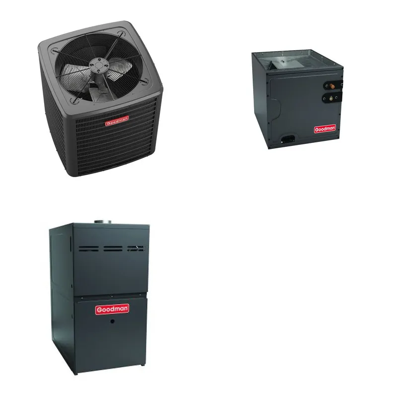 GOODMAN GLXS5BA3610+CAUTA3626B3+GR9S960805CU - 3 Ton Ducted Air Conditioner & Gas Furnace System - R-32