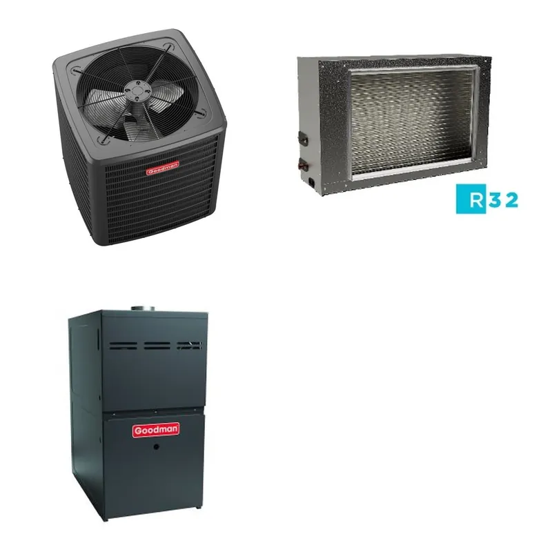 GOODMAN GLXS5BA6010+CSCT6012L3+GR9S960805CU - 5 Ton Ducted Air Conditioner & Gas Furnace System - R-32