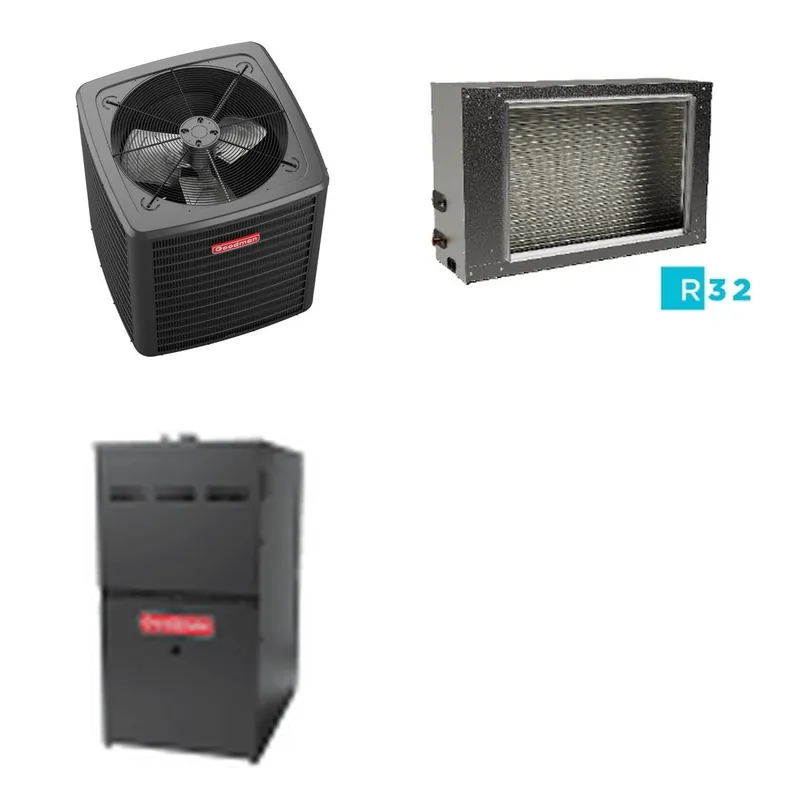 GOODMAN GLXS5BA3010+CSCT3612L3+GR9S800804BN - 2.5 Ton Ducted Air Conditioner & Gas Furnace System - R-32