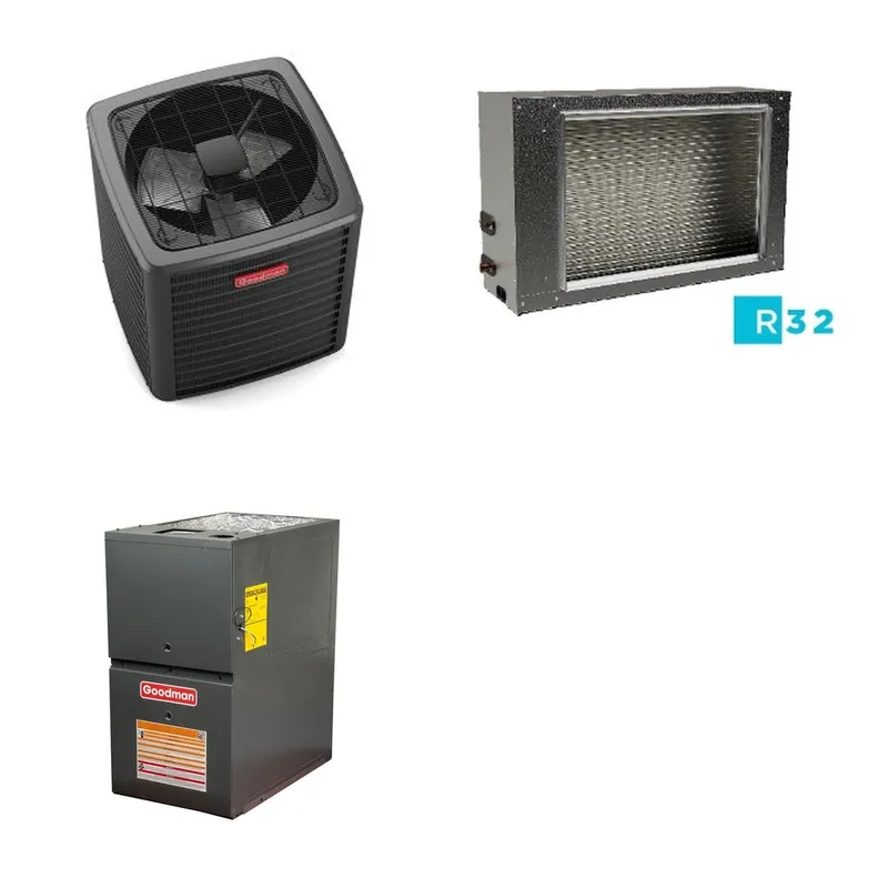 GOODMAN GLXS5BA4810+CSCT6012L3+GR9S801205DN - 4 Ton Ducted Air Conditioner & Gas Furnace System - R-32