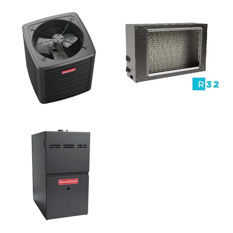 GOODMAN GLXS4BA4810+CSCT6012L3+GR9S960805CN - 4 Ton Ducted Air Conditioner & Gas Furnace System - R-32