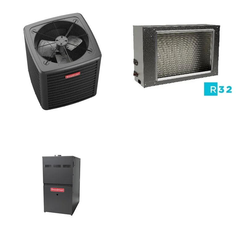 GOODMAN GLXS5BA6010+CSCT6012L3+GR9S800805CN - 5 Ton Ducted Air Conditioner & Gas Furnace System - R-32