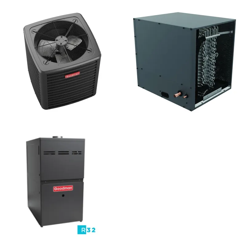 GOODMAN GLXS5BA3010+CHPTA3630B3+GR9S801005CN - 2.5 Ton Ducted Air Conditioner & Gas Furnace System - R-32