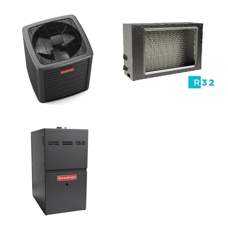 GOODMAN GLXS5BA4810+CSCT6012L3+GR9S921005CN - 4 Ton Ducted Air Conditioner & Gas Furnace System - R-32