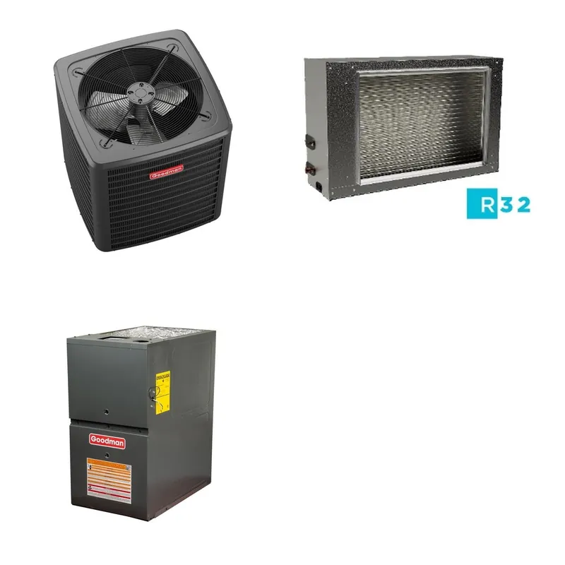 GOODMAN GLXS5BA6010+CSCT6012L3+GR9S801205DN - 5 Ton Ducted Air Conditioner & Gas Furnace System - R-32