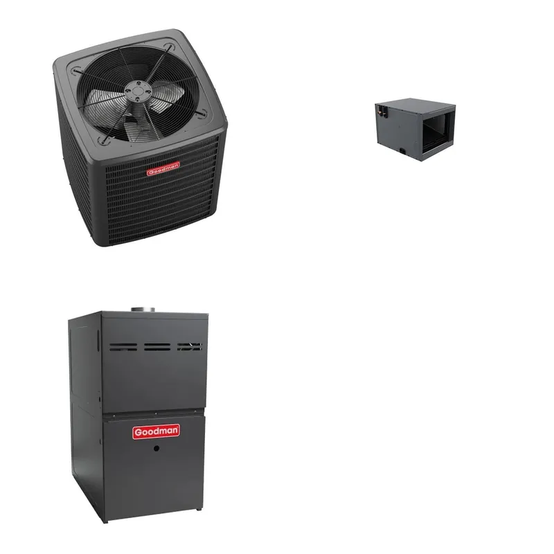 GOODMAN GLXS5BA3610+CHPTA3630C3+GR9S800805CU - 3 Ton Ducted Air Conditioner & Gas Furnace System - R-32