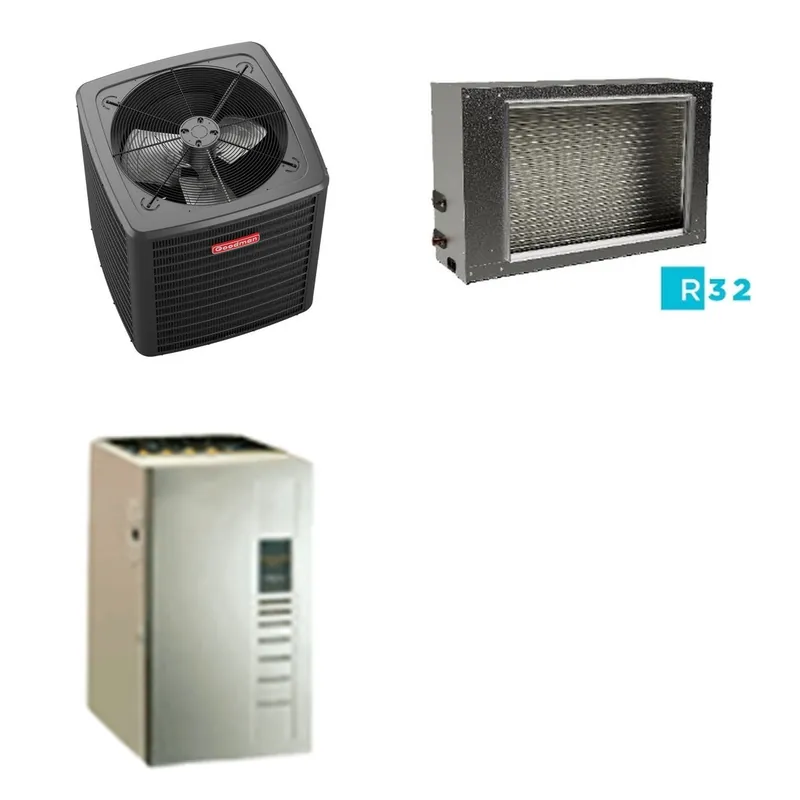 GOODMAN GLXS5BA3010+CSCT3612L3+GR9S960603BU - 2.5 Ton Ducted Air Conditioner & Gas Furnace System - R-32