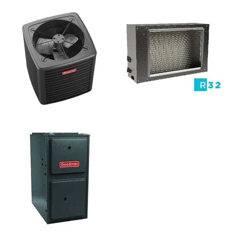 GOODMAN GLXS5BA3010+CSCT3612L3+GR9S960403BU - 2.5 Ton Ducted Air Conditioner & Gas Furnace System - R-32