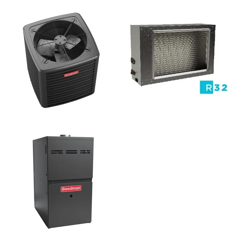 GOODMAN GLXS5BA3010+CSCT3612L3+GR9S800804CN - 2.5 Ton Ducted Air Conditioner & Gas Furnace System - R-32