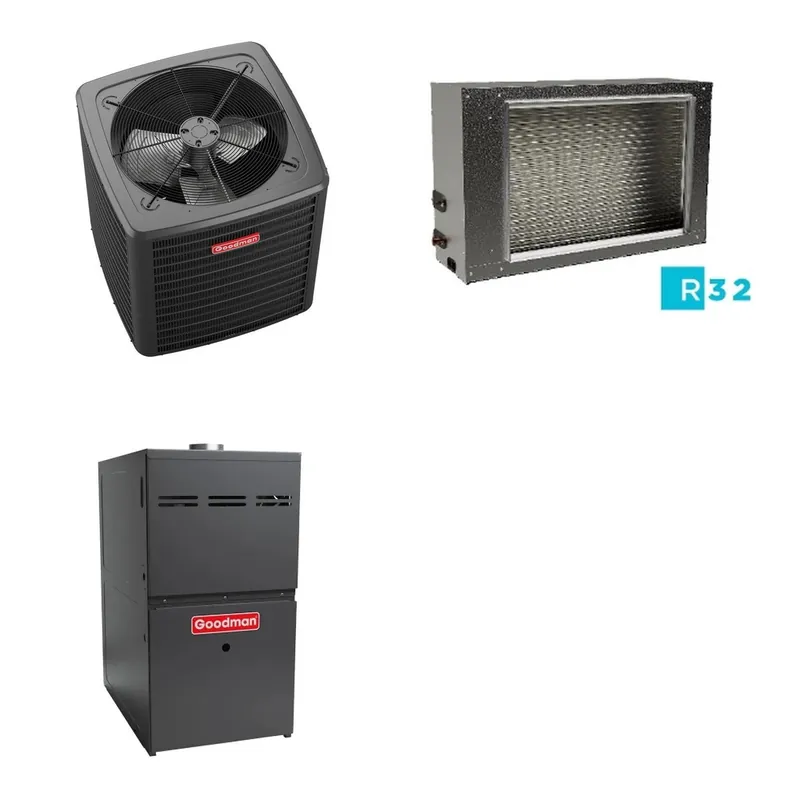 GOODMAN GLXS5BA6010+CSCT6012L3+GR9S800805CU - 5 Ton Ducted Air Conditioner & Gas Furnace System - R-32