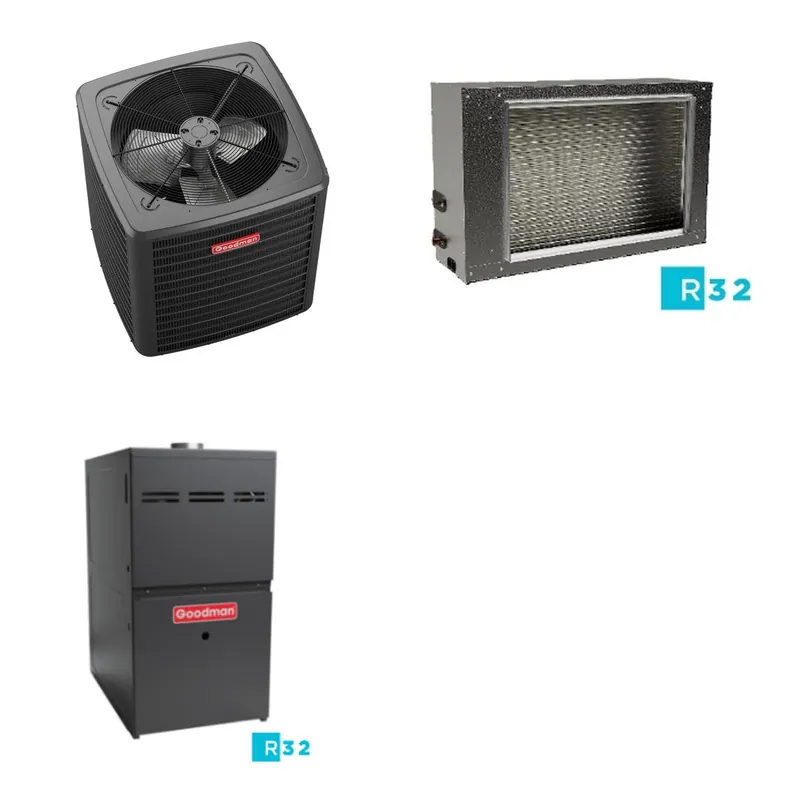 GOODMAN GLXS5BA4210+CSCT6012L3+GR9S801005CN - 3.5 Ton Ducted Air Conditioner & Gas Furnace System - R-32
