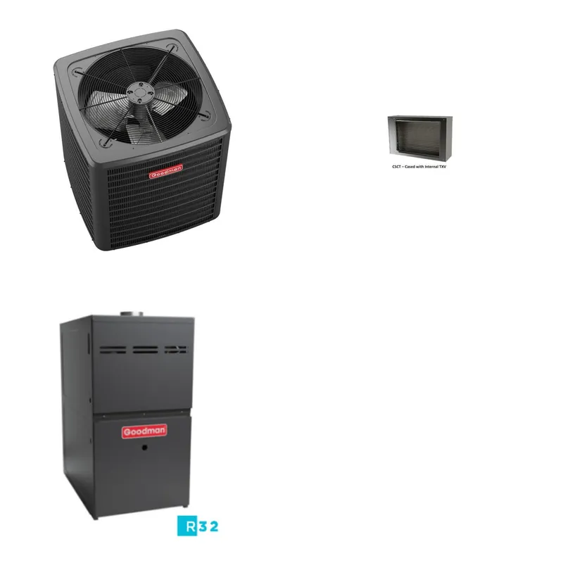 GOODMAN GLXS5BA3010+CSCT3012M3+GR9S801005CN - 2.5 Ton Ducted Air Conditioner & Gas Furnace System - R-32