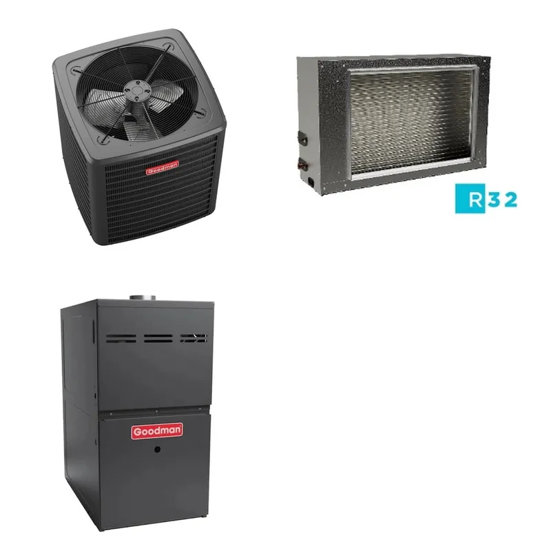 GOODMAN GLXS5BA3010+CSCT3612L3+GR9S960403AN - 2.5 Ton Ducted Air Conditioner & Gas Furnace System - R-32