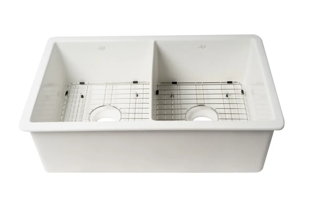 ALFI ABF3219DUD-W Double Bowl Fireclay Undermount/Drop In Kitchen Sink