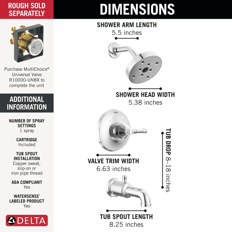 Delta T14484-SS-PR Broderick Shower Pressure Balanced No Rough-In Valve
