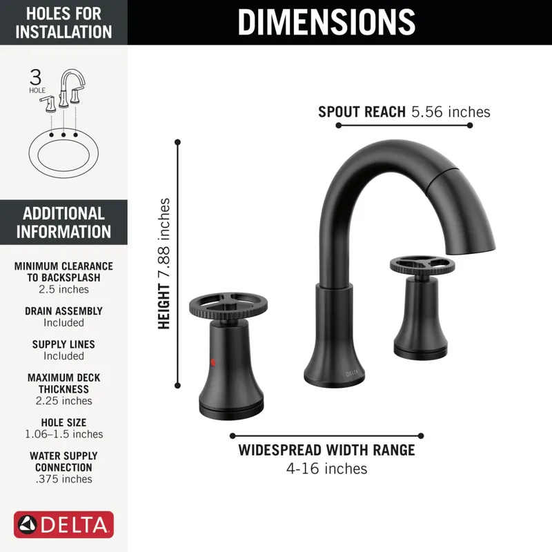 Delta 3558-BLPD-DST Trinsic Lavatory Faucet Widespread 4-16 Inch Spread 2 Wheel ADA WaterSense Matte Black Pull Down