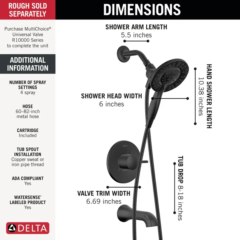Delta T144855-BL-I Monitor 14 Series Tub and Shower Trim Only with In2ition Hand Shower