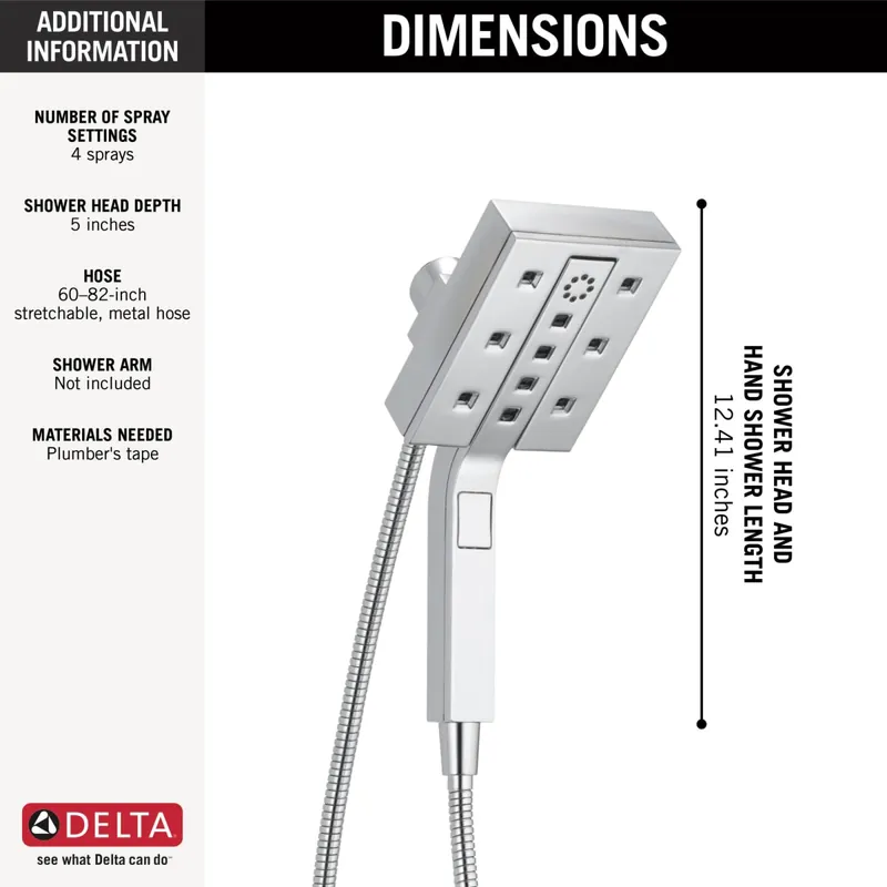 Delta 58473-PR25 Universal Showering Components H2Okinetic In2ition 4-Setting Two-in-One Shower
