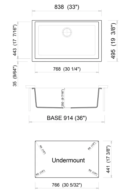ALFI AB3322UM-T Single Bowl Undermount Granite Composite Kitchen Sink