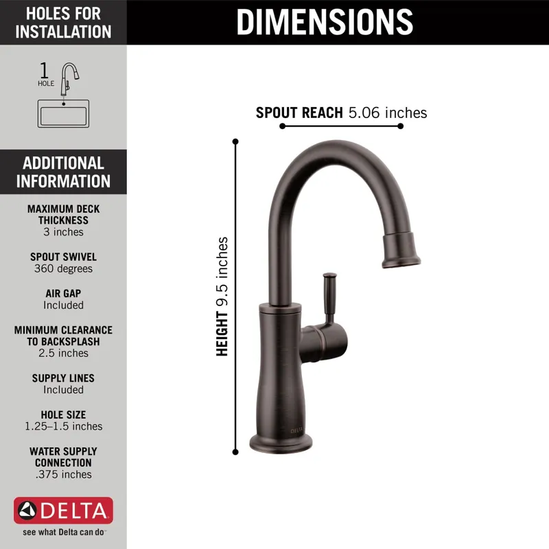 Delta 1960-RB-DST Beverage Faucet Traditional Cold Water Only with Air Gap