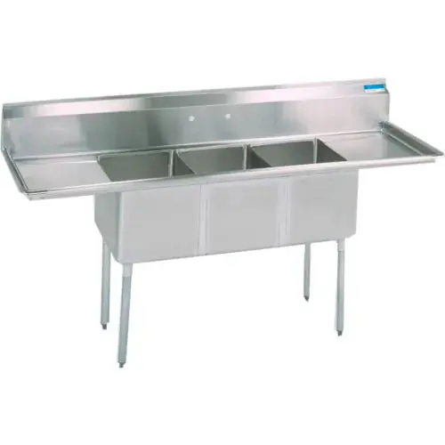 BK Resources BKS-3-18-12-18T 3-Compartment Sink 18X18X12 Deep