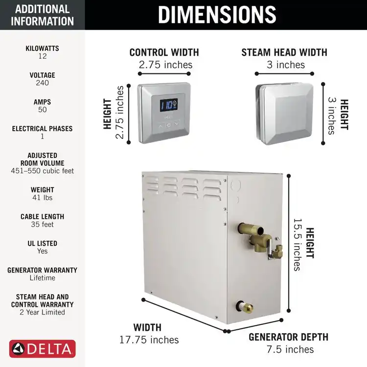 Delta 5P-EST12-PR Steam Kit Simplesteam 12KW
