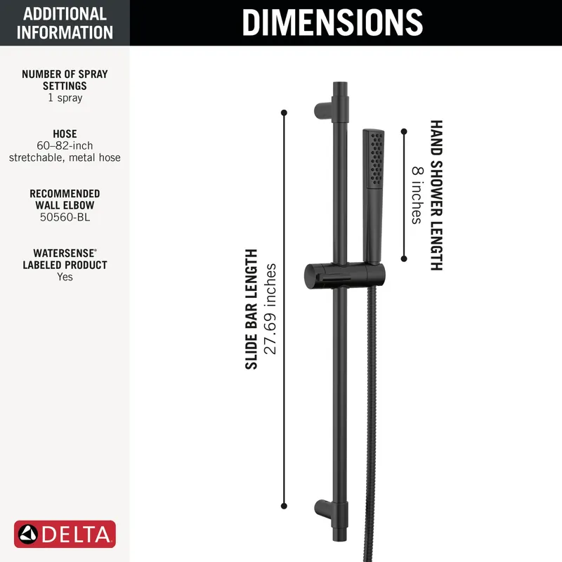 Delta 51808-BL Premium Single-Setting Slide Bar Hand Shower 1.75 GPM