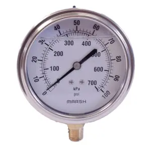 Marsh Bellofram X32506P 4 0-60 PSI 1/4 LM Liquid Filled Pressure Gauge