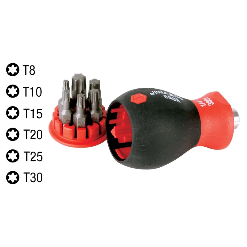 Wiha 38045 Stubby Screwdriver With Six-In-One Insert Bits, Torx