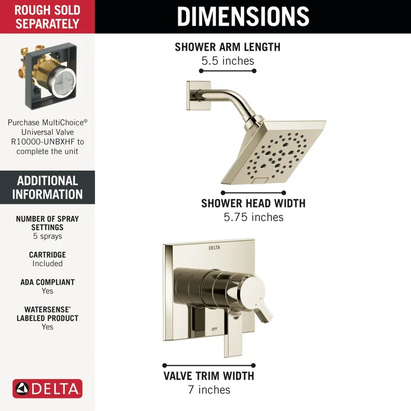 DELTA T17299-PN-PR Pivotal Monitor 17 Series H2Okinetic Shower Trim