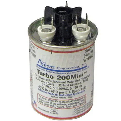 MARS 12100 Mars Turbo 200 Mini Universal Round Motor Run Capacitor 2.5 to 15 MFD 440VAC