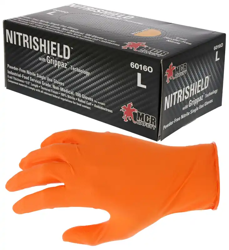 MCR Safety 6016OXL NitriShield Disposable Gloves X-Large Nitrile 6 Mil THK