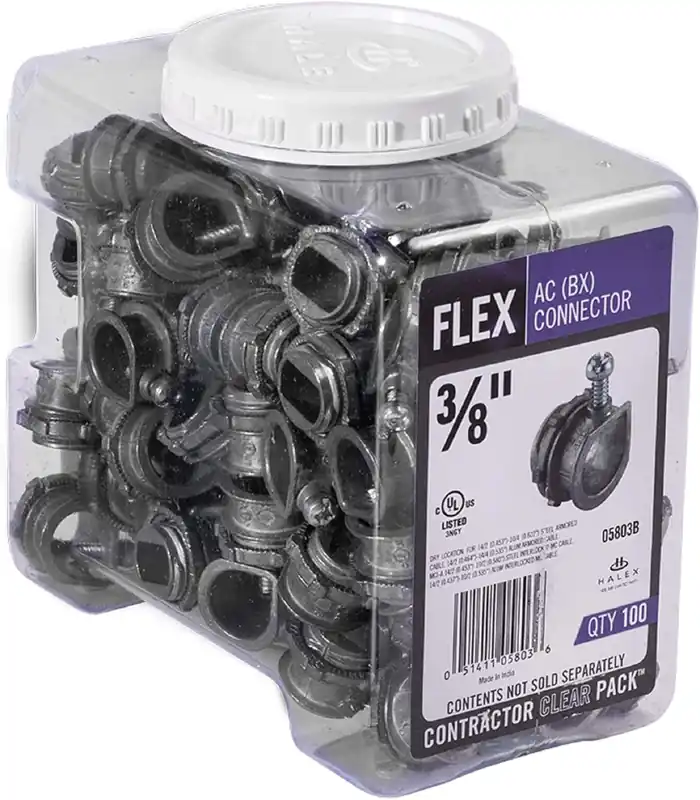 Halex 05803B Flexible Metal Conduit Connectors 3/8 Inch 100 Per Pack