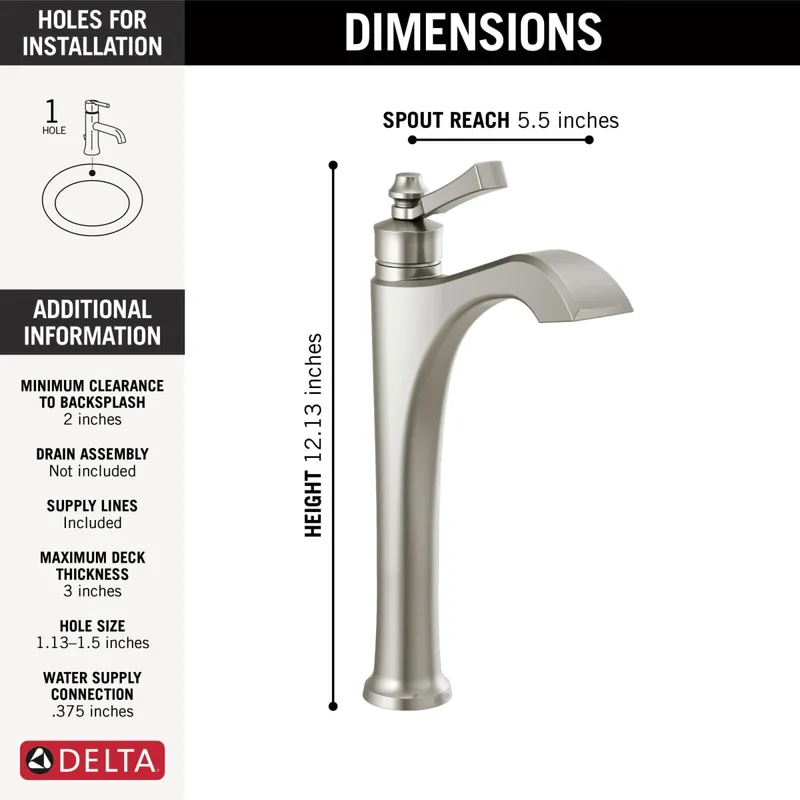 Delta 756-SS-DST Dorval Single Handle Vessel Bathroom Faucet