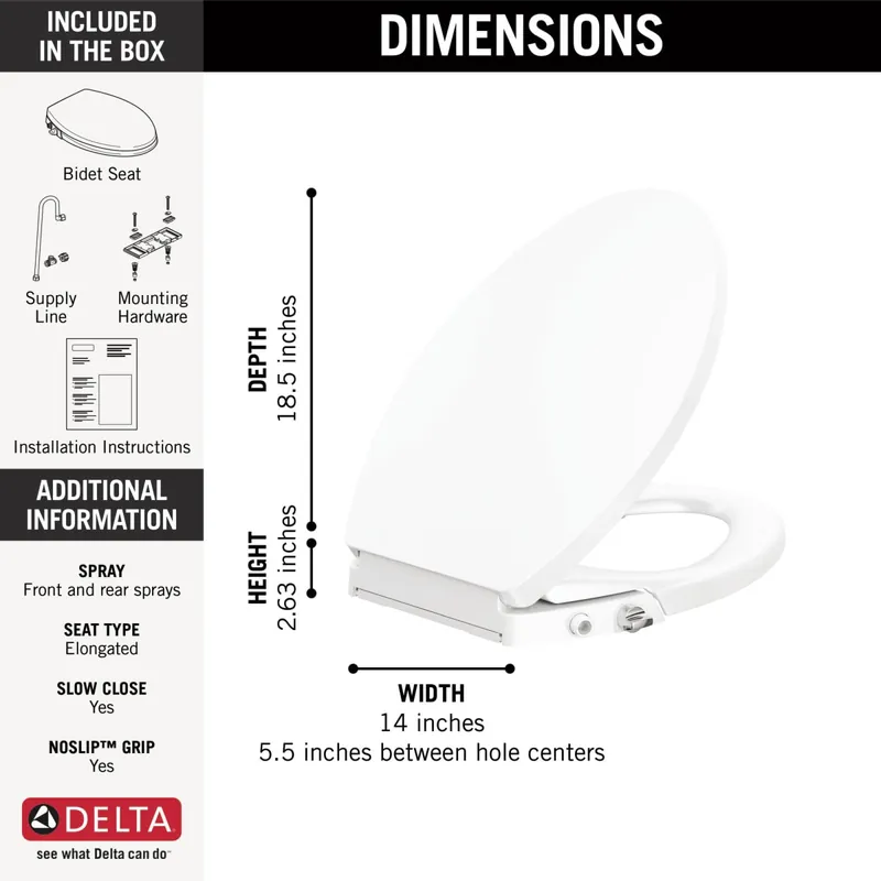Delta 833004-WH Manual Elongated Bidet Seat in White