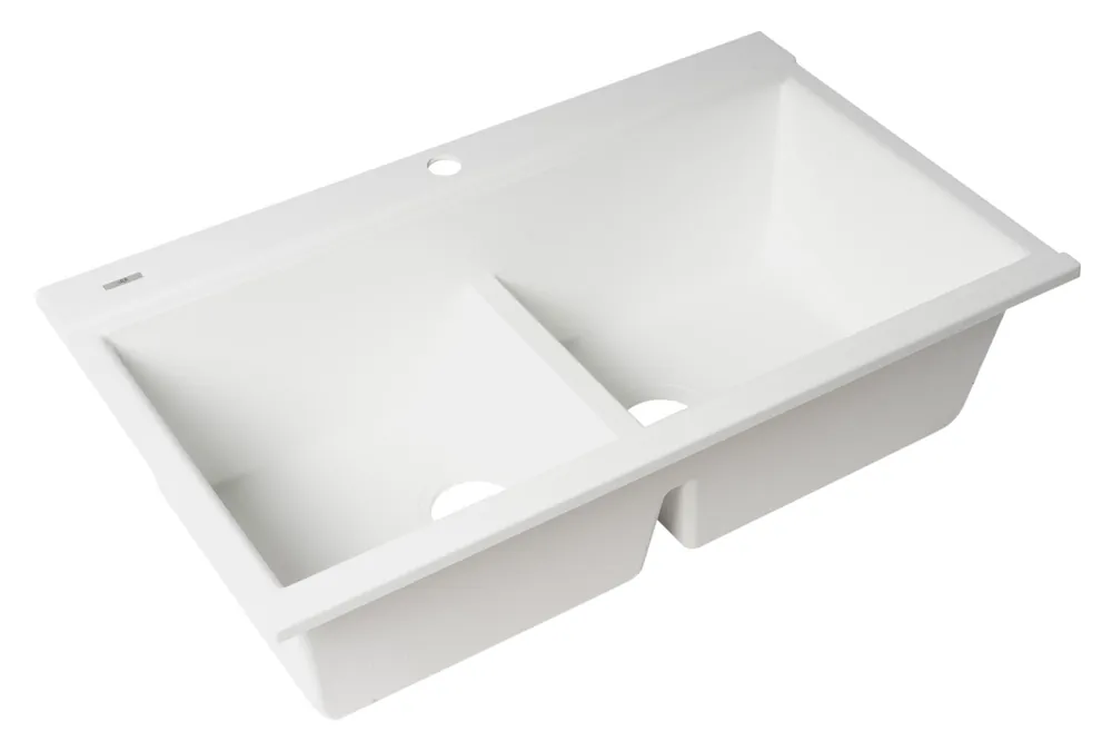 ALFI AB3418DBDI-W White Granite Composite Workstation Double Bowl Drop In Sink