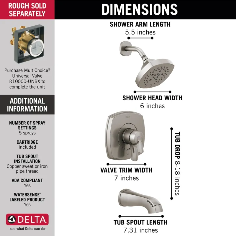 Delta T17476-SS Two Handle 1.75 gpm Tub and Shower Trim