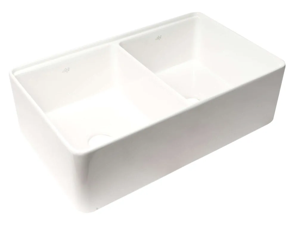ALFI ABFS3320D-W Workstation Double Bowl Fireclay Farm Sink 33 Inches x 20 Inches