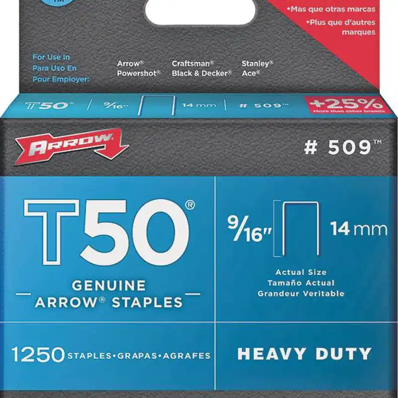ARROW 50924/509 T50 Flat Crown Staple 3/8 inches 9/16 inches Leg
