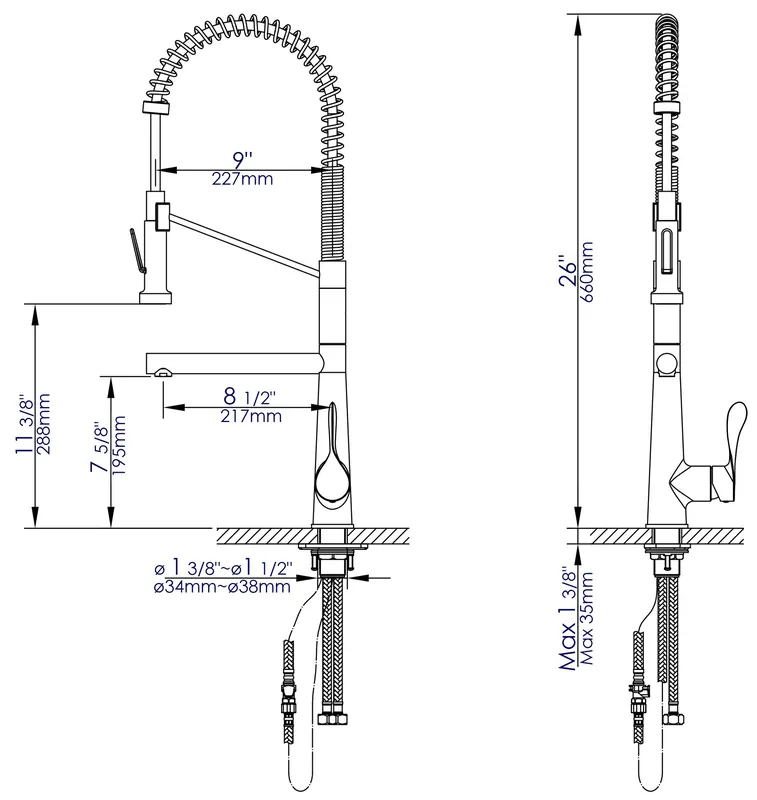 ALFI ABKF3787-BN Double Spout Commercial Spring Kitchen Faucet