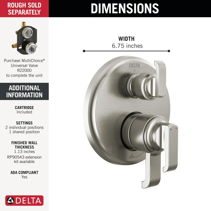 Delta T27889-SS-PR Tetra 17 Series Integrated Diverter Trim 3-Setting
