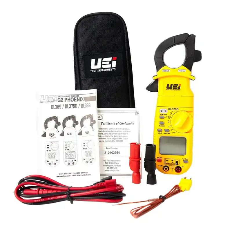 Uei DL379BCOMBO Digital HVAC AC Clamp Meter 750VAC/1000VDC 400AAC and K-Type Pipe Clamp Adapter