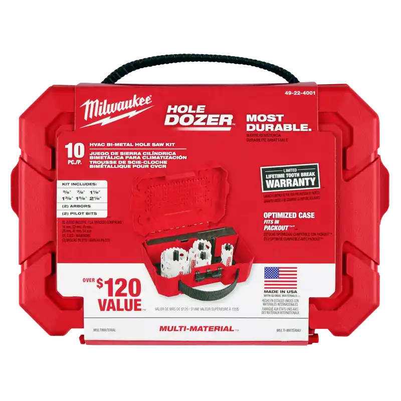 MILWAUKEE 49-22-4001 Hole Dozer HVAC Hole Saw Kit 10 Pieces