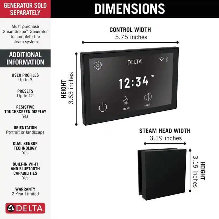 Delta 5CH-550L-BL Shower Kit Square Digital Steam Package