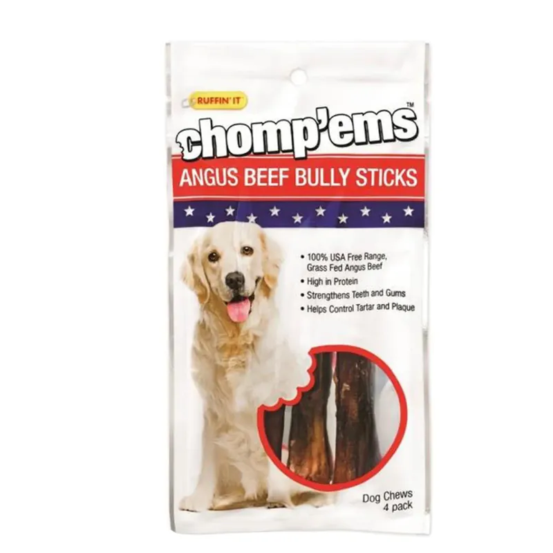 Rhode Island 75297 RuffinIt ChompEms Dog Chews Bully Stick 4 Count
