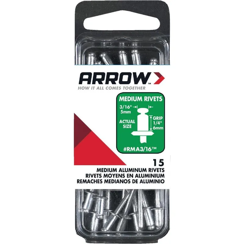 Arrow RMA3/16 Aluminum Rivet 3/16 In. x 1/4 In. 15-Count